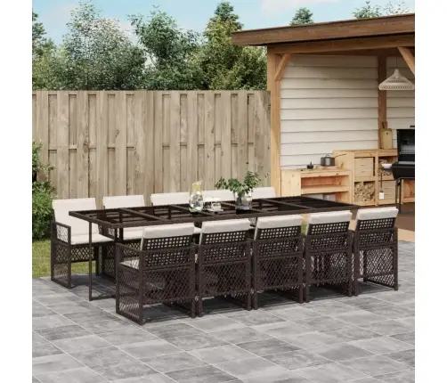 11-Osaline Aia Söögimööbli Komplekt Patjadega, Pruun, Pe-Rotang