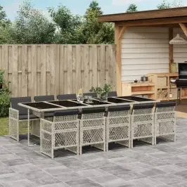 11-Osaline Aia Söögimööbli Komplekt Patjadega, Hall, Polürotang