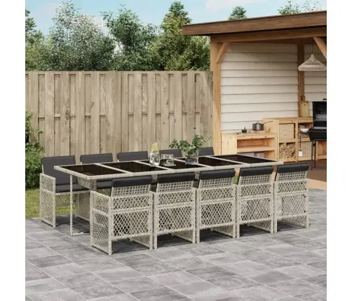 11-Daļīgs Dārza Mēbeļu Komplekts Ar Matračiem, Gaiši Pelēka Pe Vidaxl