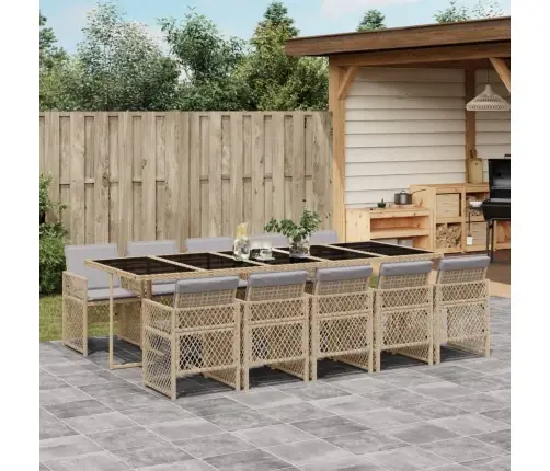 11-Daļīgs Dārza Mēbeļu Komplekts, Matrači, Bēša Pe Rotangpalma Vidaxl