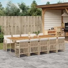 11-Daļīgs Dārza Mēbeļu Komplekts, Matrači, Bēša Pe Rotangpalma Vidaxl