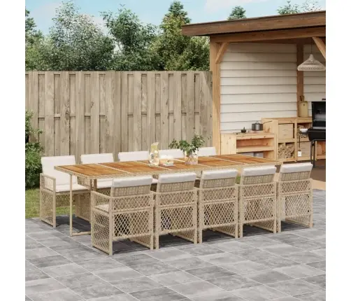 11-Daļīgs Dārza Mēbeļu Komplekts, Matrači, Bēša Pe Rotangpalma Vidaxl