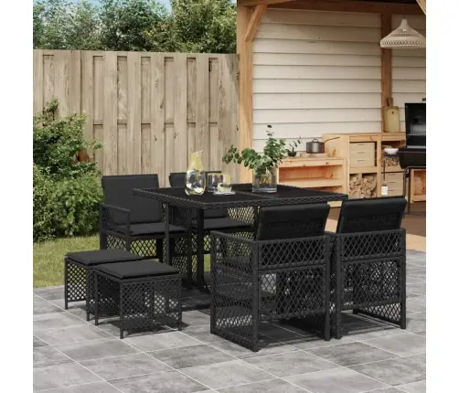 9-Daļīgs Dārza Mēbeļu Komplekts, Matrači, Melns, Pe Rotangpalma Vidaxl 9-Daļīgs Dārza Mēbeļu Komplekts, Matrači, Melns, Pe Rotangpalma Vidaxl