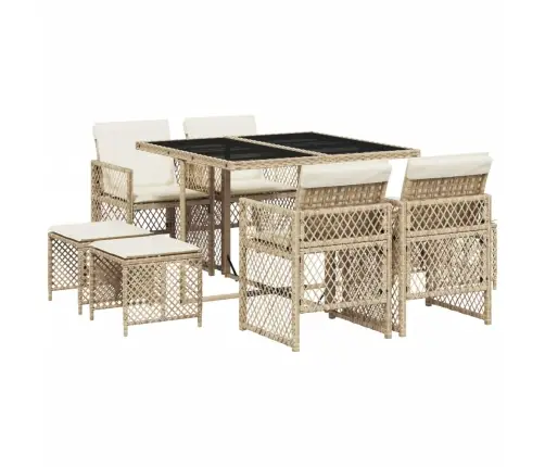 9-Osaline Aiamööbli Komplekt Patjadega, Beež, Polürotang