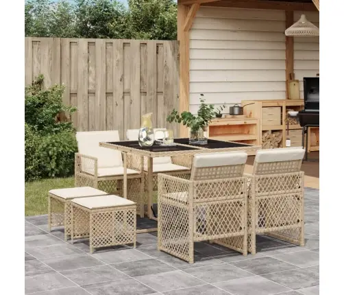 9-Osaline Aiamööbli Komplekt Patjadega, Beež, Polürotang