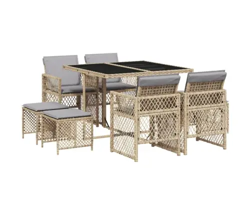 Sodo Komplektas Su Pagalvėlėmis, 9 Dalių, Smėlio, Poliratanas