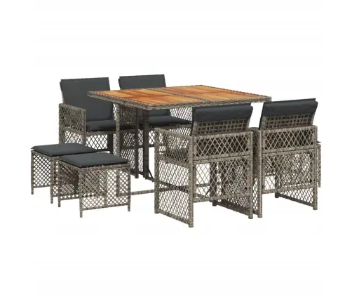 9-Osaline Aiamööbli Komplekt Patjadega, Hall, Polürotang