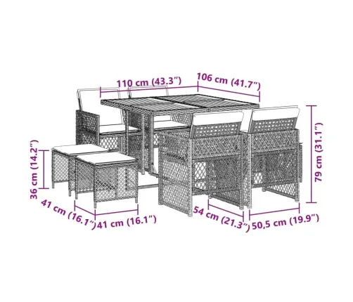 9-Osaline Aiamööbli Komplekt Patjadega, Hall, Polürotang