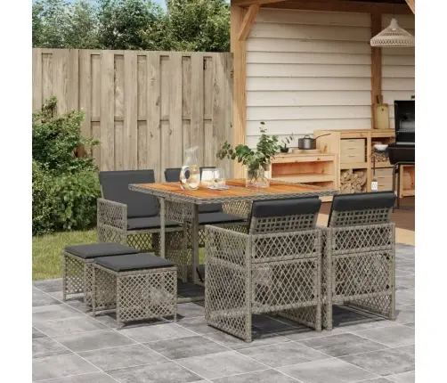 9-Osaline Aiamööbli Komplekt Patjadega, Hall, Polürotang