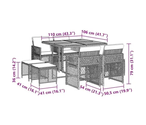 9-Osaline Aiamööbli Komplekt Patjadega, Must, Polürotang