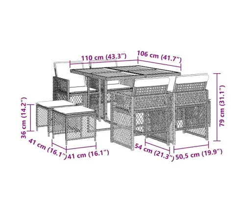 9-Daļīgs Virtuves Mēbeļu Komplekts Ar Matračiem, Pe Rotangpalma Vidaxl