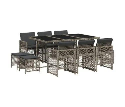 Sodo Komplektas Su Pagalvėlėmis, 11 Dalių, Pilkas, Poliratanas