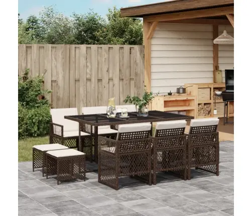 11-Osaline Aia Söögimööbli Komplekt Patjadega, Pruun, Pe-Rotang