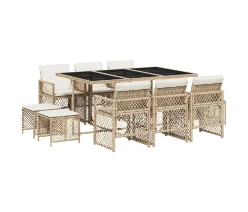 Sodo Komplektas Su Pagalvėlėmis, 11 Dalių, Smėlio, Poliratanas