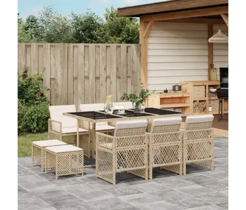 Sodo Komplektas Su Pagalvėlėmis, 11 Dalių, Smėlio, Poliratanas