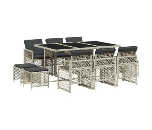 11-Daļīgs Dārza Mēbeļu Komplekts Ar Matračiem, Gaiši Pelēka Pe Vidaxl