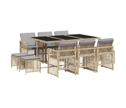 Sodo Komplektas Su Pagalvėlėmis, 11 Dalių, Smėlio, Poliratanas