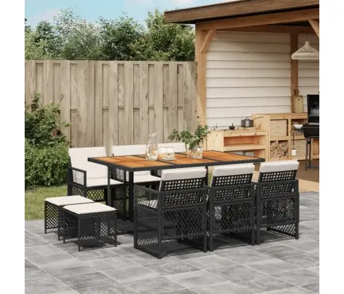 11-Osaline Aiamööbli Komplekt Patjadega, Must, Polürotang