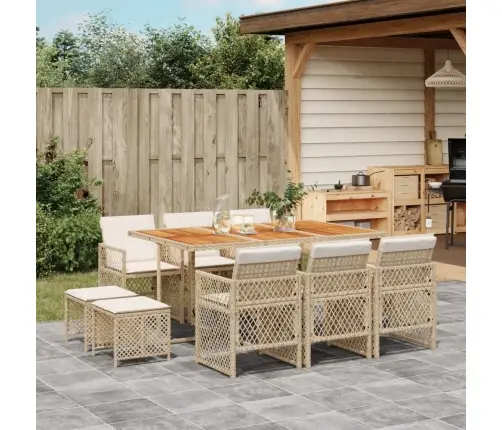 Sodo Komplektas Su Pagalvėlėmis, 11 Dalių, Smėlio, Poliratanas