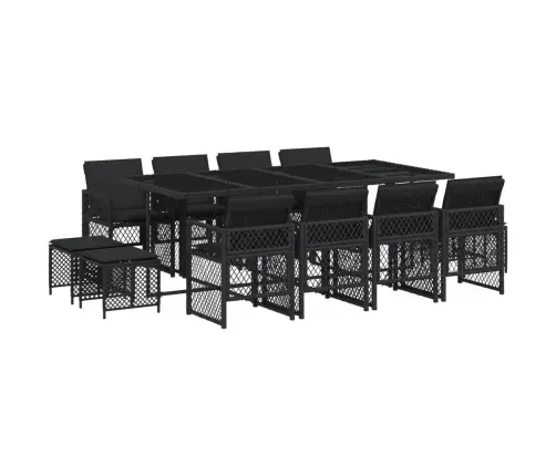 13-Osaline Aia Söögimööbli Komplekt Patjadega, Must, Pe-Rotang