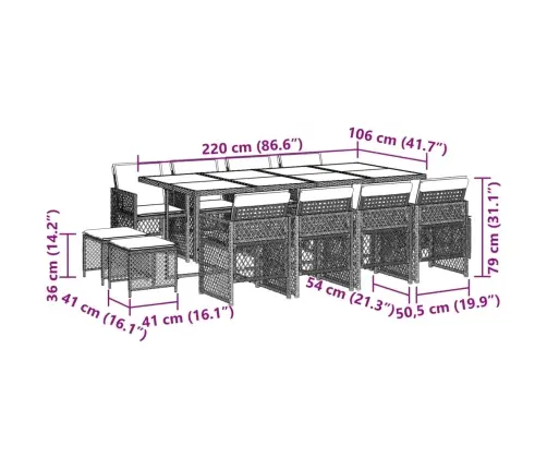 13-Osaline Aia Söögimööbli Komplekt Patjadega, Must, Pe-Rotang