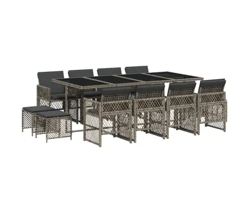 13-Daļīgs Dārza Mēbeļu Komplekts Ar Matračiem, Pelēks Pe Vidaxl