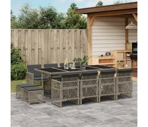 13-Daļīgs Dārza Mēbeļu Komplekts Ar Matračiem, Pelēks Pe Vidaxl