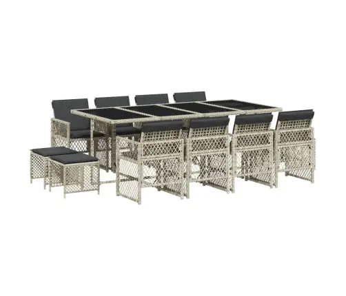 13-Daļīgs Dārza Mēbeļu Komplekts Ar Matračiem, Gaiši Pelēka Pe Vidaxl