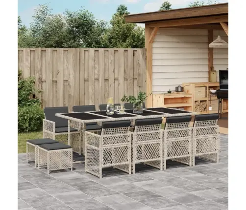 13-Daļīgs Dārza Mēbeļu Komplekts Ar Matračiem, Gaiši Pelēka Pe Vidaxl