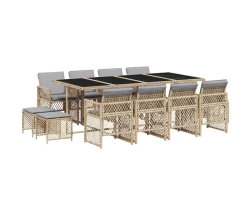 13-Osaline Aia Söögimööbli Komplekt Patjadega, Beež, Pe-Rotang