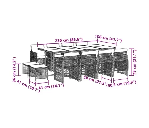 13-Osaline Aia Söögimööbli Komplekt Patjadega, Beež, Pe-Rotang