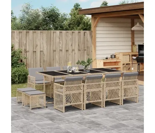 13-Osaline Aia Söögimööbli Komplekt Patjadega, Beež, Pe-Rotang