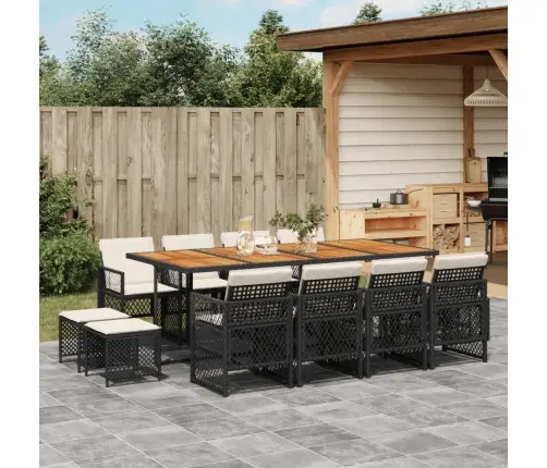 13-Osaline Aia Söögimööbli Komplekt Patjadega, Must, Pe-Rotang