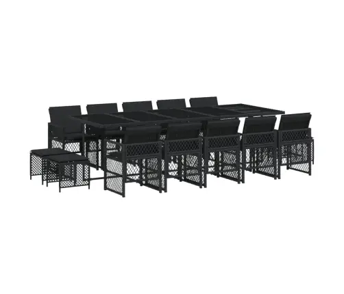 15-Daļīgs Dārza Mēbeļu Komplekts Ar Matračiem, Melns Pe Vidaxl