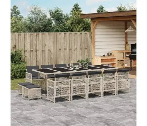 15-Daļīgs Dārza Mēbeļu Komplekts Ar Matračiem, Gaiši Pelēka Pe Vidaxl