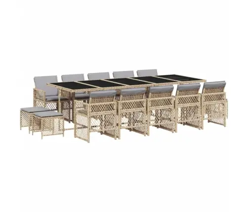 15-Osaline Aia Söögimööbli Komplekt Patjadega, Beež, Pe-Rotang