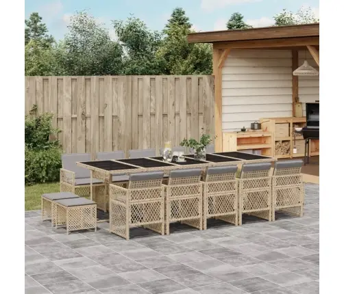 15-Osaline Aia Söögimööbli Komplekt Patjadega, Beež, Pe-Rotang