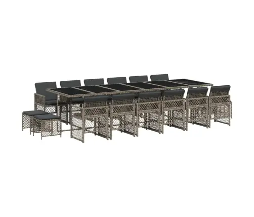 17-Daļīgs Dārza Mēbeļu Komplekts Ar Matračiem, Pelēks Pe Vidaxl