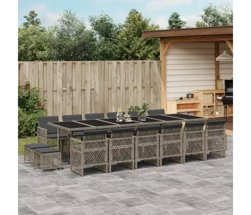 17-Daļīgs Dārza Mēbeļu Komplekts Ar Matračiem, Pelēks Pe Vidaxl