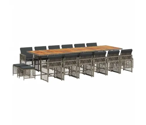 Sodo Komplektas Su Pagalvėlėmis, 17 Dalių, Pilkas, Poliratanas