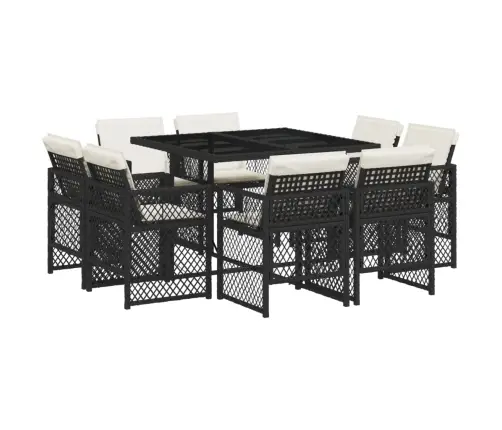 9-Daļīgs Dārza Mēbeļu Komplekts, Matrači, Melns, Pe Rotangpalma Vidaxl