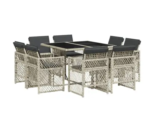 9-Osaline Aiamööbli Komplekt Patjadega, Helehall, Polürotang