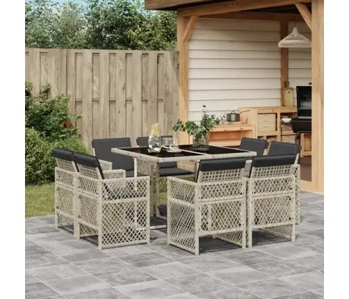 9-Osaline Aiamööbli Komplekt Patjadega, Helehall, Polürotang