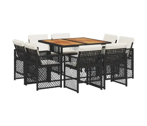 9-Daļīgs Dārza Mēbeļu Komplekts, Matrači, Melns, Pe Rotangpalma Vidaxl