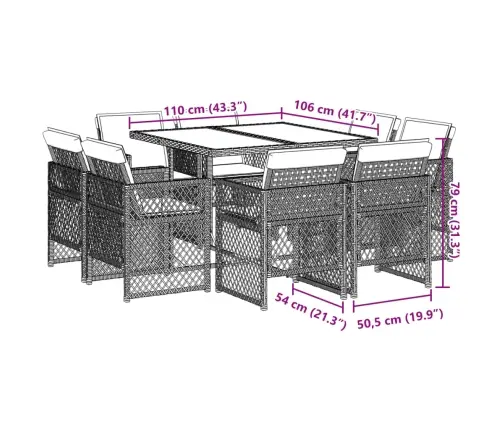 9-Daļīgs Dārza Mēbeļu Komplekts, Matrači, Melns, Pe Rotangpalma Vidaxl