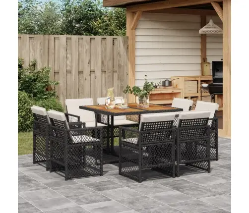 9-Daļīgs Dārza Mēbeļu Komplekts, Matrači, Melns, Pe Rotangpalma Vidaxl