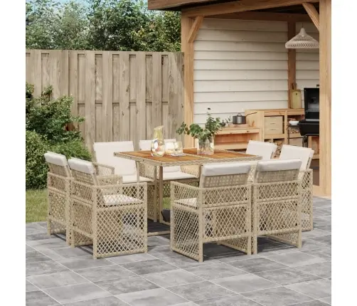 9-Daļīgs Virtuves Mēbeļu Komplekts Ar Matračiem, Pe Rotangpalma Vidaxl