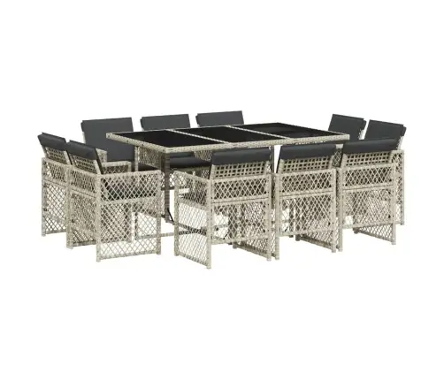 11-Daļīgs Dārza Mēbeļu Komplekts Ar Matračiem, Gaiši Pelēka Pe Vidaxl