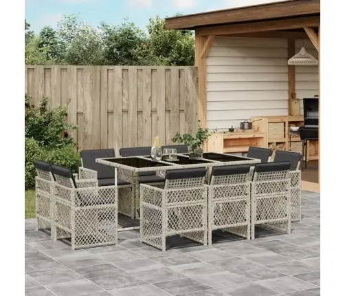 11-Daļīgs Dārza Mēbeļu Komplekts Ar Matračiem, Gaiši Pelēka Pe Vidaxl