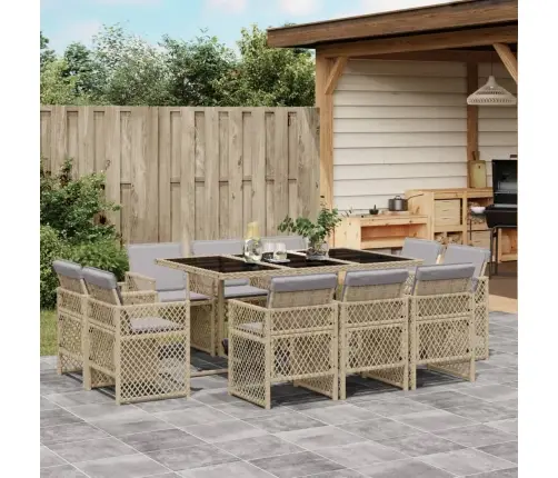 Sodo Komplektas Su Pagalvėlėmis, 11 Dalių, Smėlio, Poliratanas